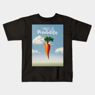 Emily Dickinson Quote: I Dwell in Possibility... A Dangled Carrot on a Dark Background Kids T-Shirt